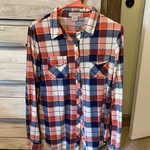 Size large pink and blue flannel.